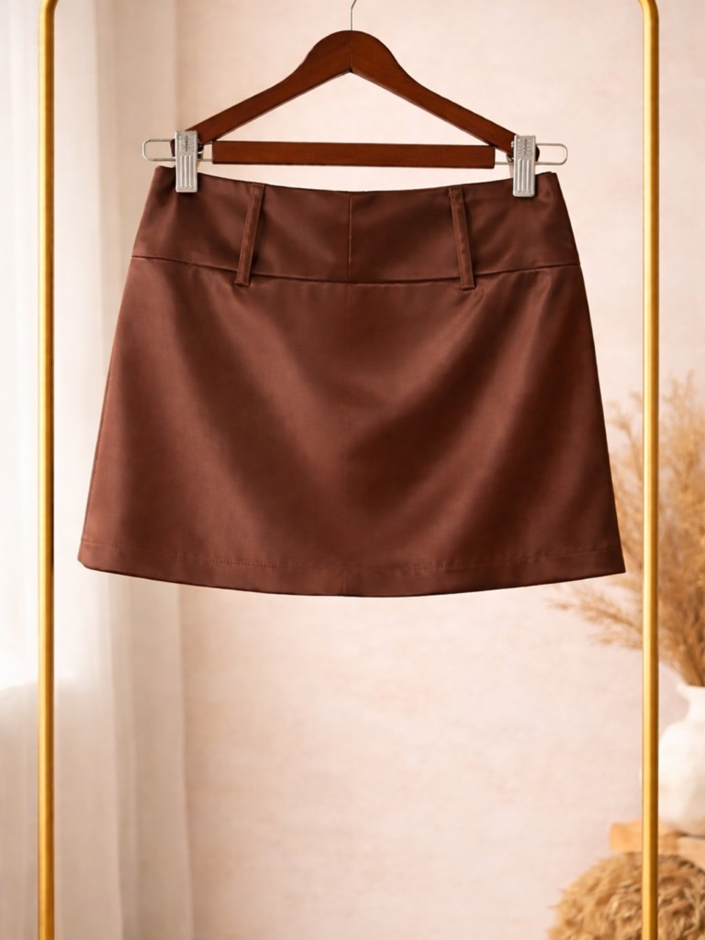 Classic Brown silk Look Mini Skirt